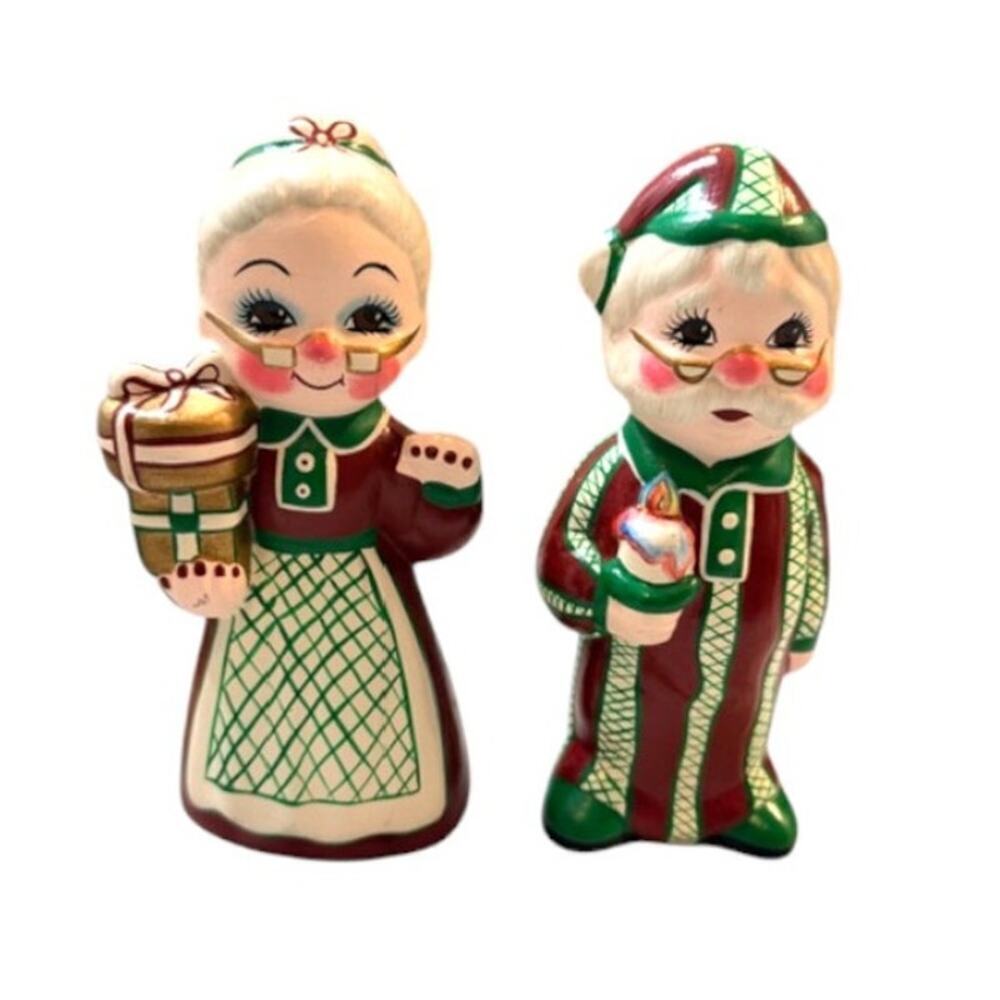 Vintage 1970s Ceramic Santa Mrs Claus Figurines Hand Painted Christmas Decor - Picture 2 of 7